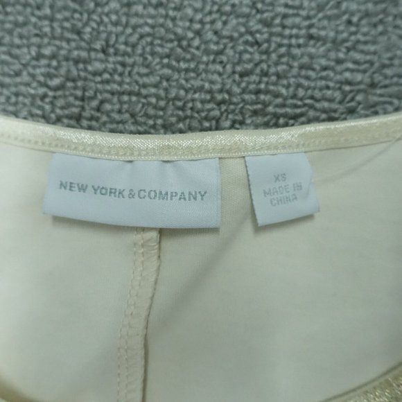 New York & Company Fit & Flare Dress Womens Size XS Cream Round Neck Trim Cotton - Picture 2 of 9